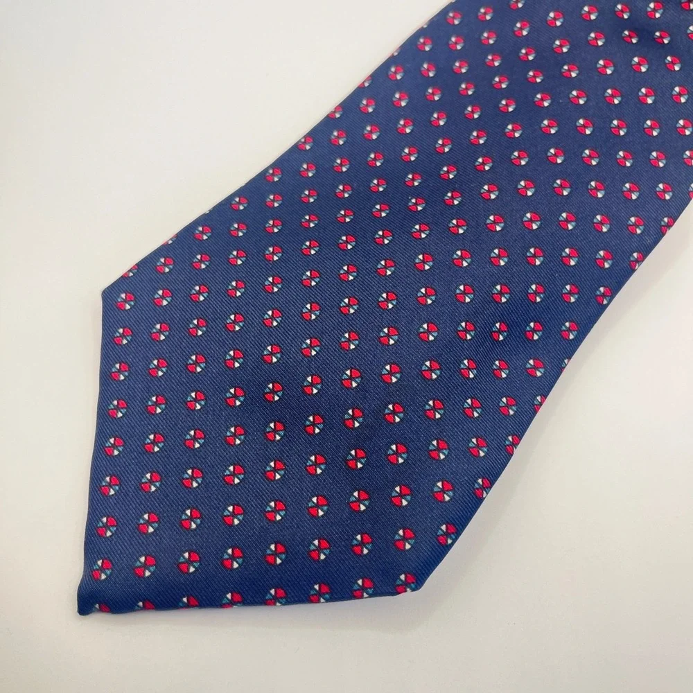 Christian Dior Tie Mens OS Navy Blue Excellent Silk Geometric Medallion Italy